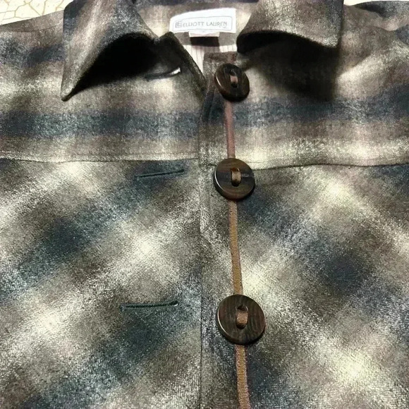 Elliott Lauren Women's Size 4 Plaid 100% Wool Flare Sleeve Crop Pea Coat Jacket - Picture 5 of 8